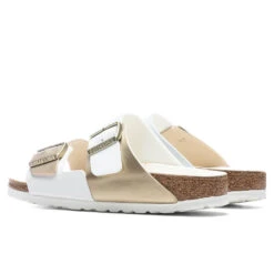Birkenstock Women's Narrow Arizona Split Birko-Flor - White/Gold -Birkenstock Store Birkenstock Women s Narrow Arizona Split Birko Flor White Gold 1019996 02 11 2022 01 3