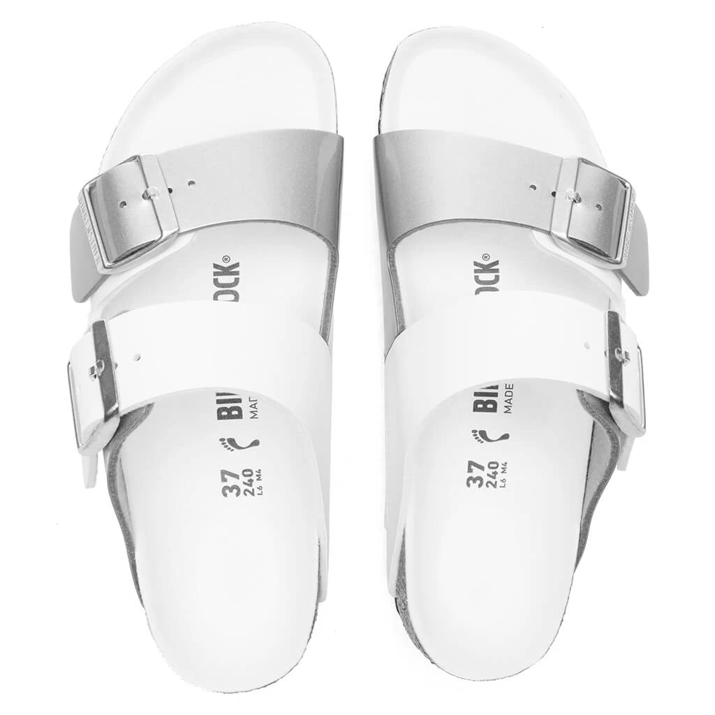 Birkenstock Women's Narrow Arizona Split Birko-Flor - White/Silver 4 Birkenstock Women's Narrow Arizona Split Birko-Flor - White/Silver - Image 2