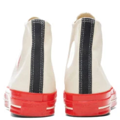 Converse X Comme Des Garcons PLAY All Star Chuck '70 Hi Red Sole - White -Birkenstock Store Converse x Comme Des Garcons PLAY All Star Chuck 70 Hi Red Sole White A01794C 06 02 22 Feature JORDAN 4