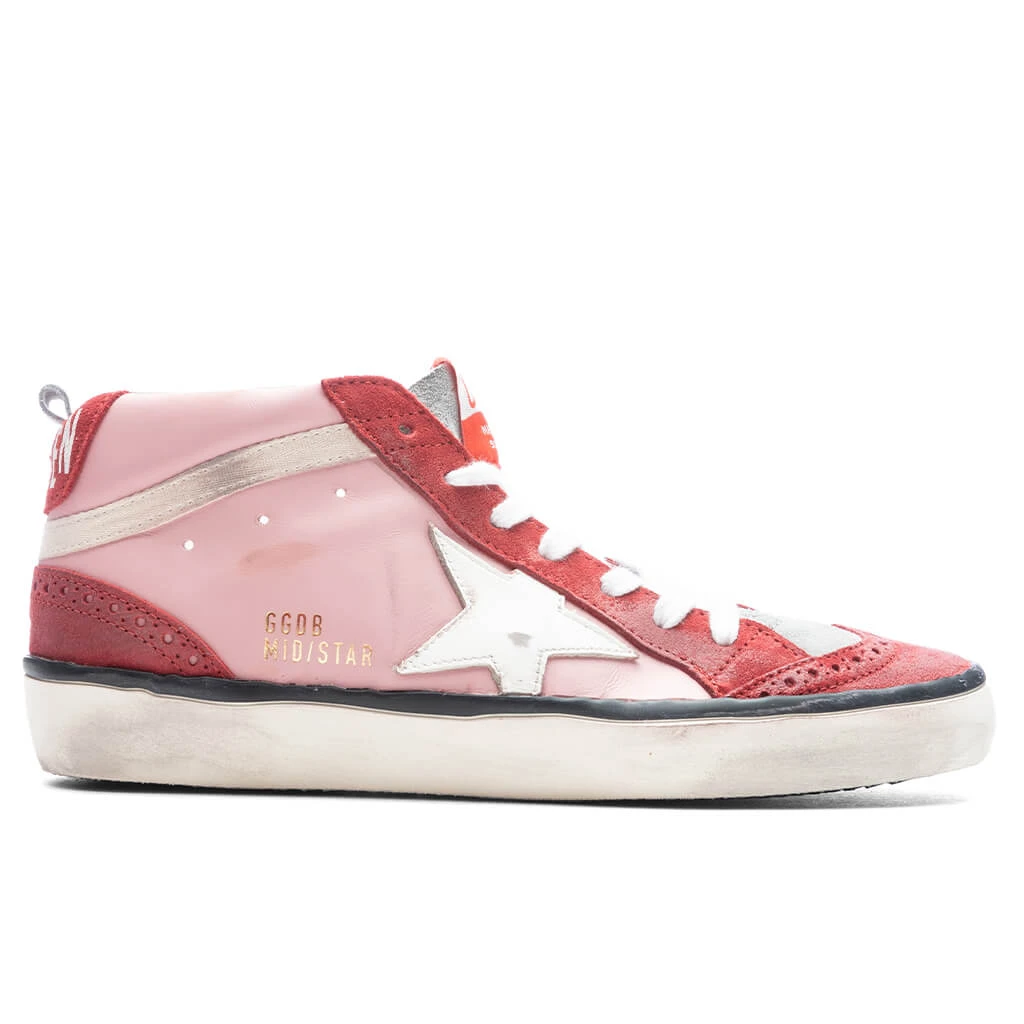 Golden Goose Women's Mid Star Toe Star And Spur - Antique Pink/Red/White 3 Golden Goose Women's Mid Star Toe Star And Spur - Antique Pink/Red/White