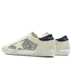 Golden Goose Women's Glitter Suede Super Star - Platinum/Beige/Black -Birkenstock Store Golden Goose Women s Sneakers Glitter Suede Super Star Platinum Beige Black GWF00103.F004150.82166 09 15 23 Feature KN 5
