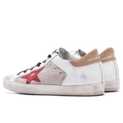 Golden Goose Women's Super-Star - Taupe/Red/Light Brown -Birkenstock Store Golden Goose Women s Super Star Taupe Red Light Brown GWF00103.F003161.15374 12 28 22 Feature VR 4