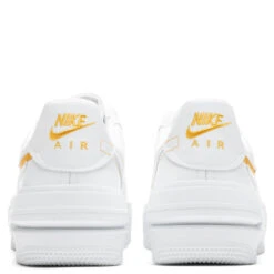 Nike Women's Air Force 1 PLT.AF.ORM - White/Yellow Ochre/Summit White -Birkenstock Store Nike Women s Air Force 1 PLT.AF .ORM White Yellow Ochre Summit White DJ9946 102 08 16 22 Feature JORDAN 6