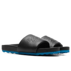 Leather Slider - Black/Blue -Birkenstock Store Off White c o Virgil Abloh Leather Slider Black Blue OMIC006S22LEA0011045 02 02 23 Feature VR 7