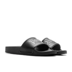 Palm Angels Kid's Pool Slider - Black/White -Birkenstock Store Palm Angels Kid s Pool Slider Black White PBIC001C99MAT0011001 05 07 23 Feature VR 5
