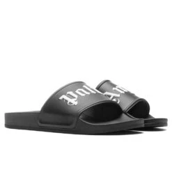 Palm Angels Pool Slider - Black/White -Birkenstock Store Palm Angels Pool Slider Black White PMIC001C99PLA0011001 02 24 2022 01 2