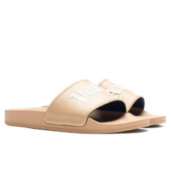 Palm Angels Pool Slider - Brown/White -Birkenstock Store Palm Angels Pool Slider Brown White PMIC001F22PLA001 6001 11 11 22 Feature DV 2