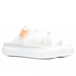 Puma Women's Suede Mayu Sandal - White/Nimbus Cloud/Fizzy Melon -Birkenstock Store Puma Women s Suede Mayu Sandal Puma White Nimbus Cloud Fizzy Melon 384433 02 08 25 22 Feature JORDAN 4