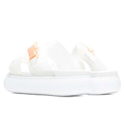 Puma Women's Suede Mayu Sandal - White/Nimbus Cloud/Fizzy Melon -Birkenstock Store Puma Women s Suede Mayu Sandal Puma White Nimbus Cloud Fizzy Melon 384433 02 08 25 22 Feature JORDAN 5