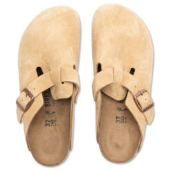 Birkenstock Narrow Boston Suede - Latte Cream -Birkenstock Store Women s Narrow Boston Suede Latte Cream 1026164 08 11 23 Feature KN 6
