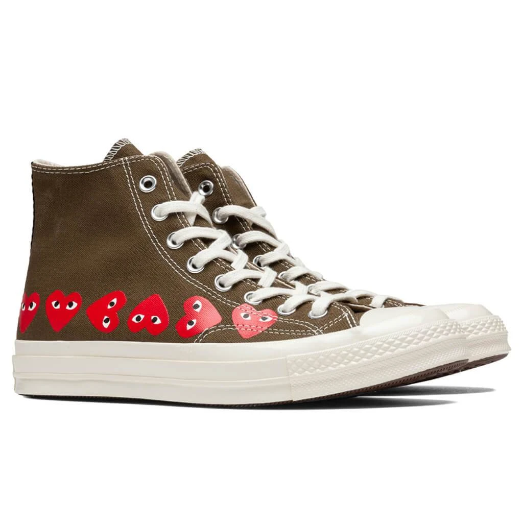Converse X Comme Des Garcons PLAY All Star Chuck '70 Hi "Multi Heart" - Khaki 4 Converse X Comme Des Garcons PLAY All Star Chuck '70 Hi "Multi Heart" - Khaki - Image 2