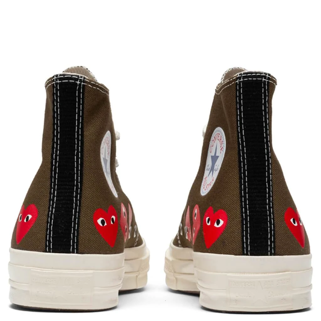 Converse X Comme Des Garcons PLAY All Star Chuck '70 Hi "Multi Heart" - Khaki 6 Converse X Comme Des Garcons PLAY All Star Chuck '70 Hi "Multi Heart" - Khaki - Image 4